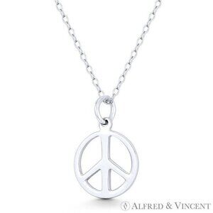 Peace Sign Cutout Hippie Charm 19x13mm Pendant in .925 Sterling Silver
